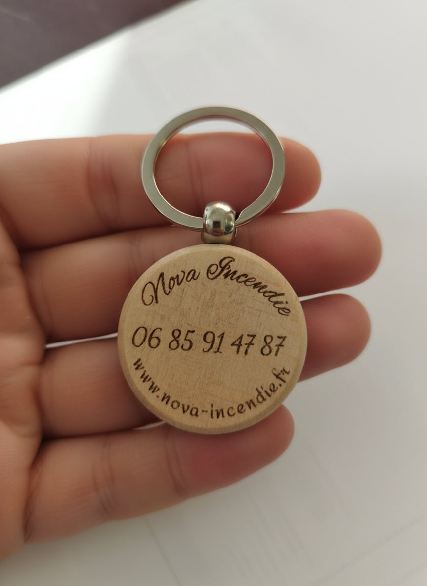 Porte clé rond en bois gravé au laser