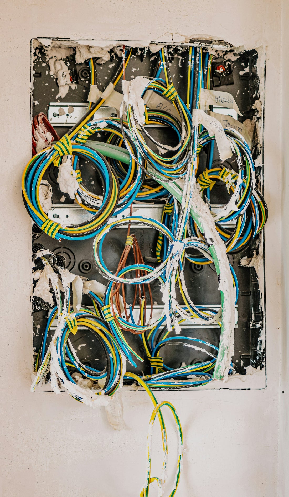Fils électriques colorés dans une installation électrique