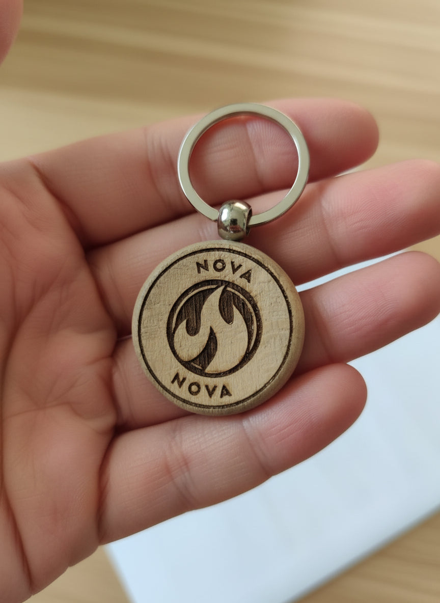 Porte clé rond en bois gravé au laser