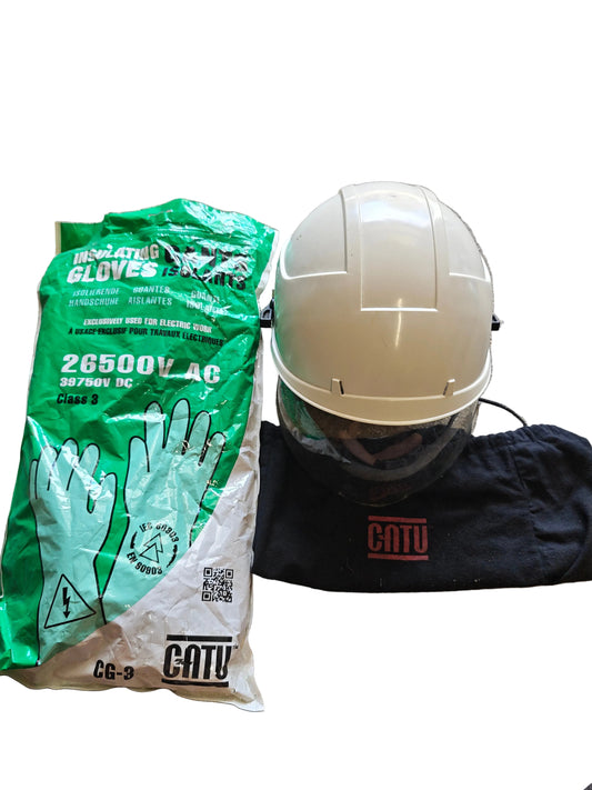 Lot EPI électricien pour formation - Casque IDRA + Gants isolants CATU CG-3 classe 3 (matériel pédagogique, hors service)