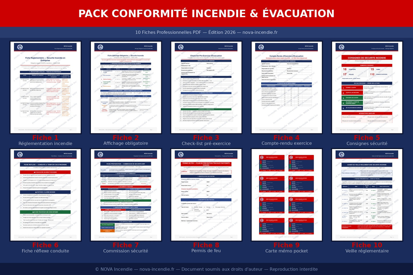 Pack Conformité Incendie & Évacuation — 10 Fiches Professionnelles PDF