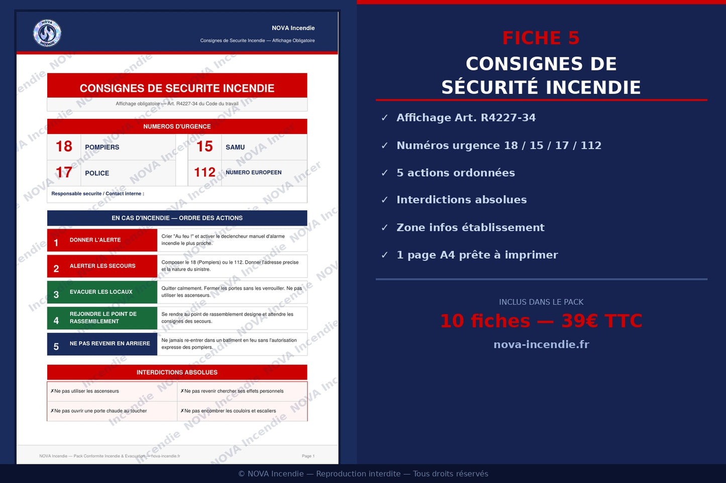 Pack Conformité Incendie & Évacuation — 10 Fiches Professionnelles PDF